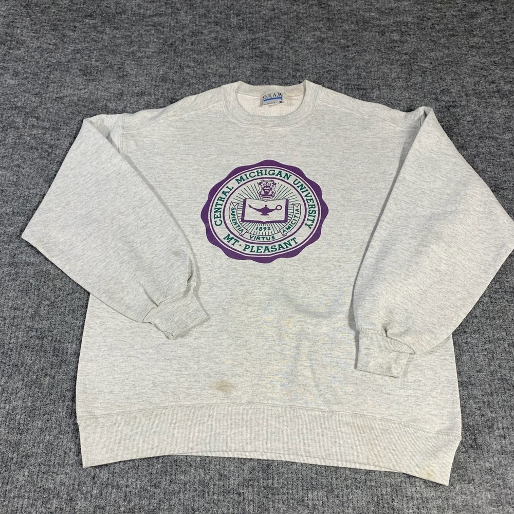 VTG Central Michigan Chippewas Sweatshirt Mens XL Gray Crewneck USA 90s Retro